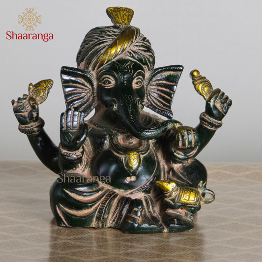 7 Inches Ganesha Sitting Brass Idol