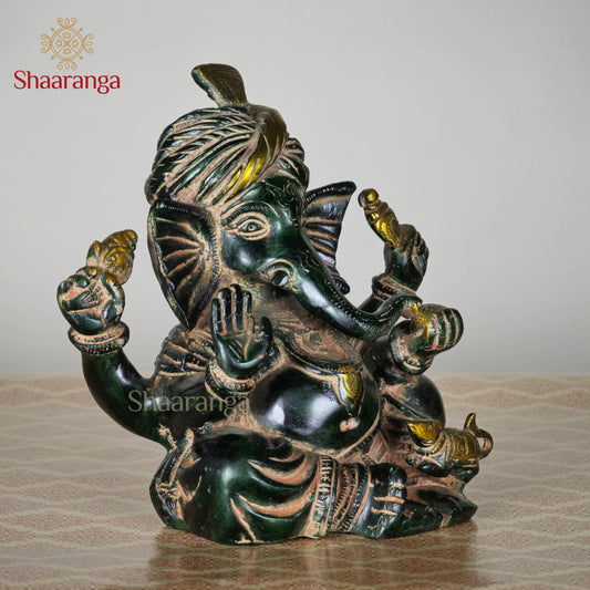 7 Inches Ganesha Sitting Brass Idol