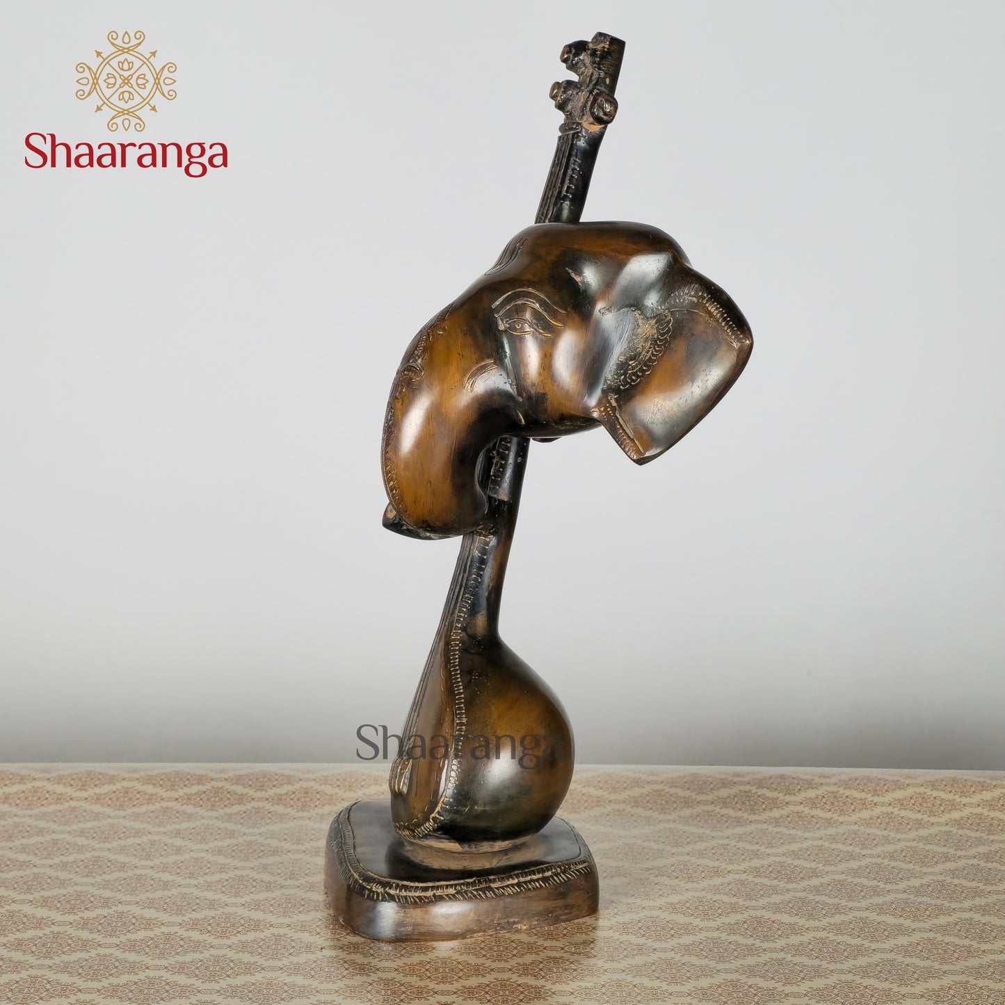 12 Inches Brass Veena Ganesh - Handcrafted Musical Deity Idol