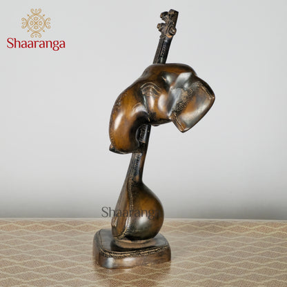 12 Inches Brass Veena Ganesh - Handcrafted Musical Deity Idol