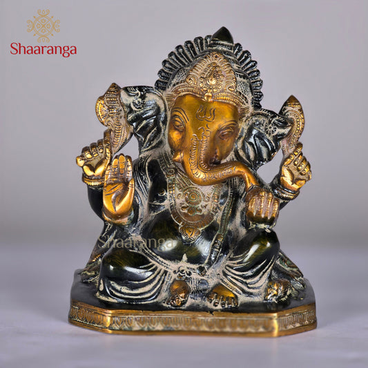 8 Inches Brass Ganesha Statue - Premium Handcrafted Murti