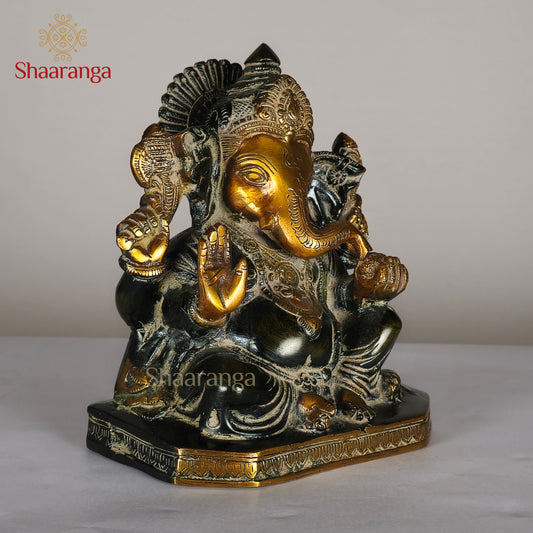8 Inches Brass Ganesha Statue - Premium Handcrafted Murti