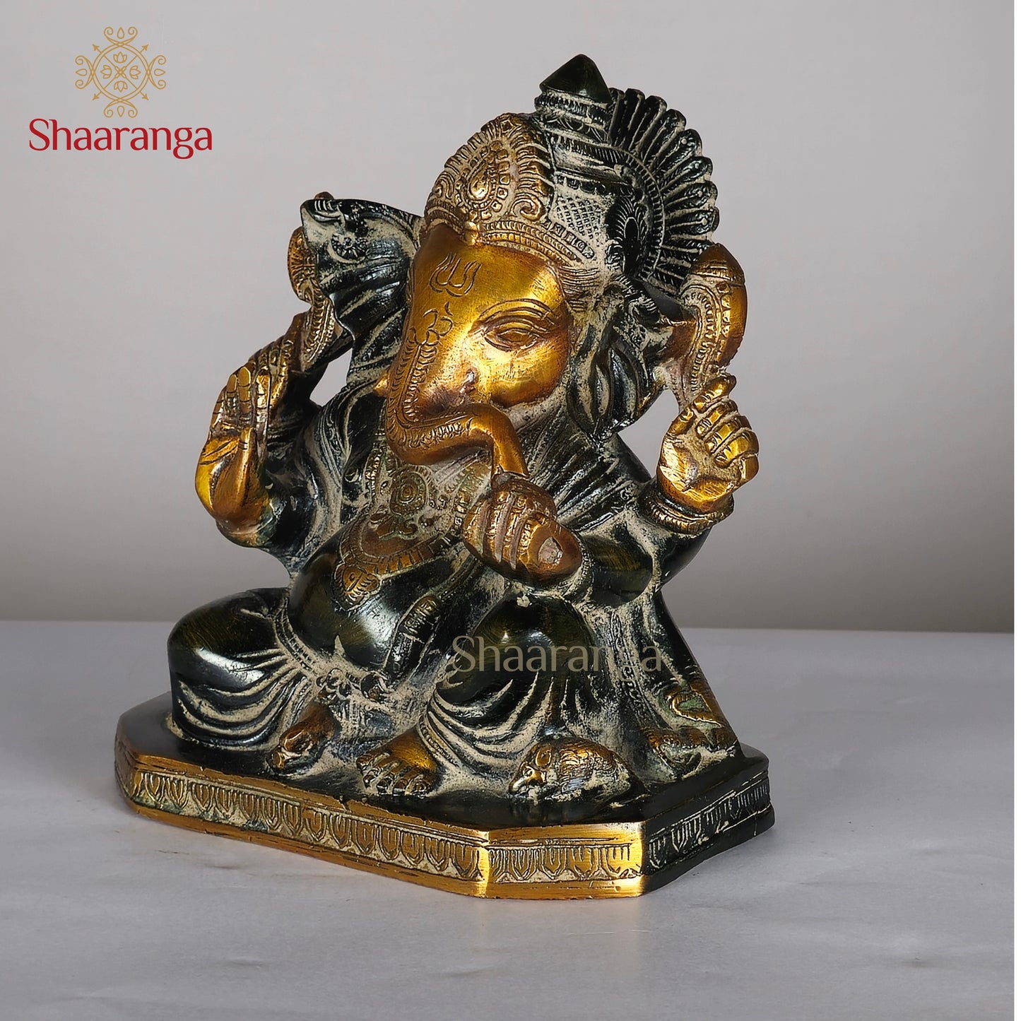 8 Inches Brass Ganesha Statue - Premium Handcrafted Murti