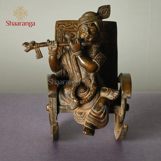 7 Inches Brass Krishna On Rocking Chair