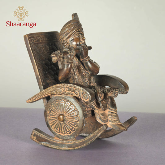 7 Inches Brass Krishna On Rocking Chair