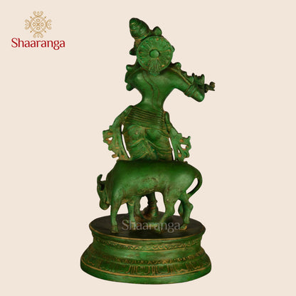 10 Inches Brass Krishna Idol - Premium Handcrafted Deity Statue