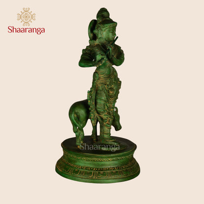 10 Inches Brass Krishna Idol - Premium Handcrafted Deity Statue
