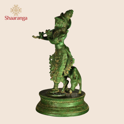 10 Inches Brass Krishna Idol - Premium Handcrafted Deity Statue