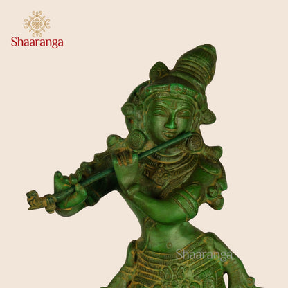 10 Inches Brass Krishna Idol - Premium Handcrafted Deity Statue