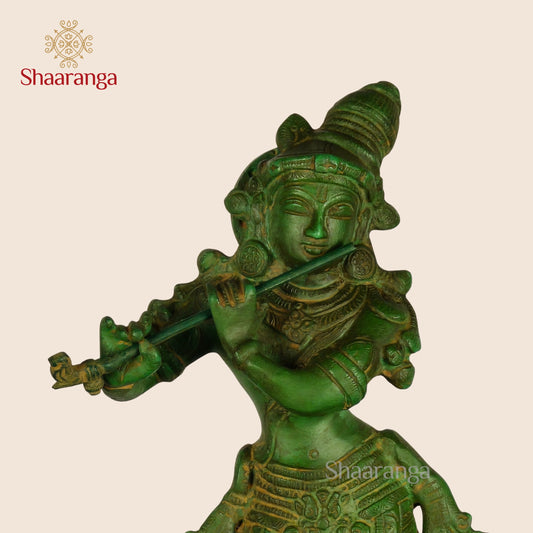 10 Inches Brass Krishna Idol - Premium Handcrafted Deity Statue