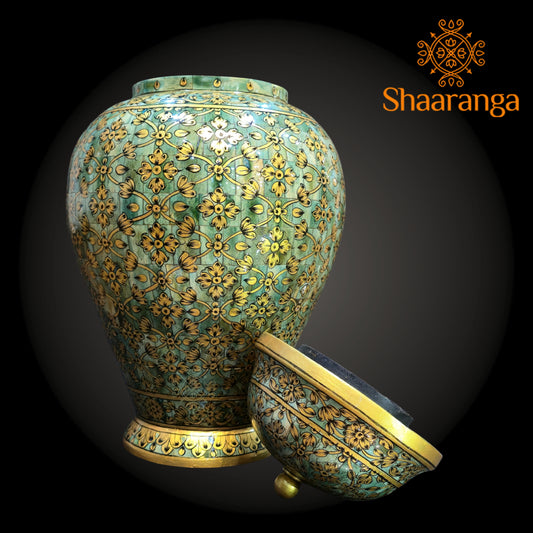 16-inch Bone decorative Vase with lid, exquisitely hand painted with intricate micro artwork