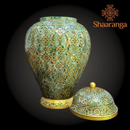 16 inches Bone decorative Vase with lid, exquisitely hand painted with intricate micro artwork