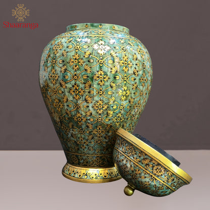16 inches Bone decorative Vase with lid, exquisitely hand painted with intricate micro artwork