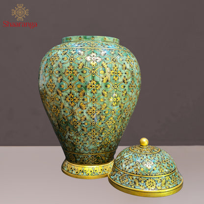 16 inches Bone decorative Vase with lid, exquisitely hand painted with intricate micro artwork