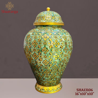 16 inches Bone decorative Vase with lid, exquisitely hand painted with intricate micro artwork