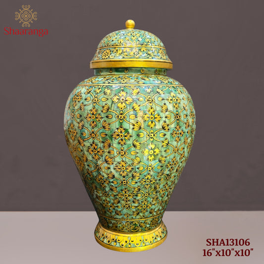 16 inches Bone decorative Vase with lid, exquisitely hand painted with intricate micro artwork