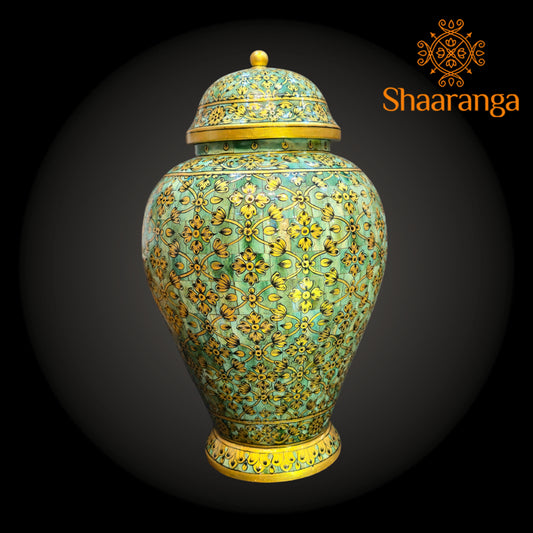 16-inch Bone decorative Vase with lid, exquisitely hand painted with intricate micro artwork