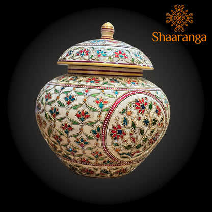 12 Inches Bone Decorative Pot with Embossed Meena painting work