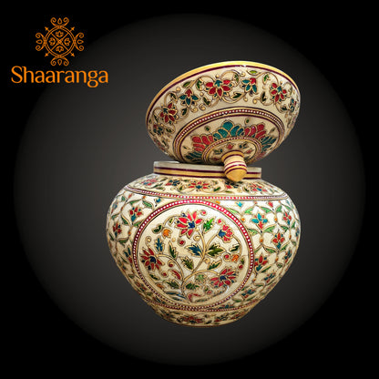 12 Inches Bone Decorative Pot with Embossed Meena painting work