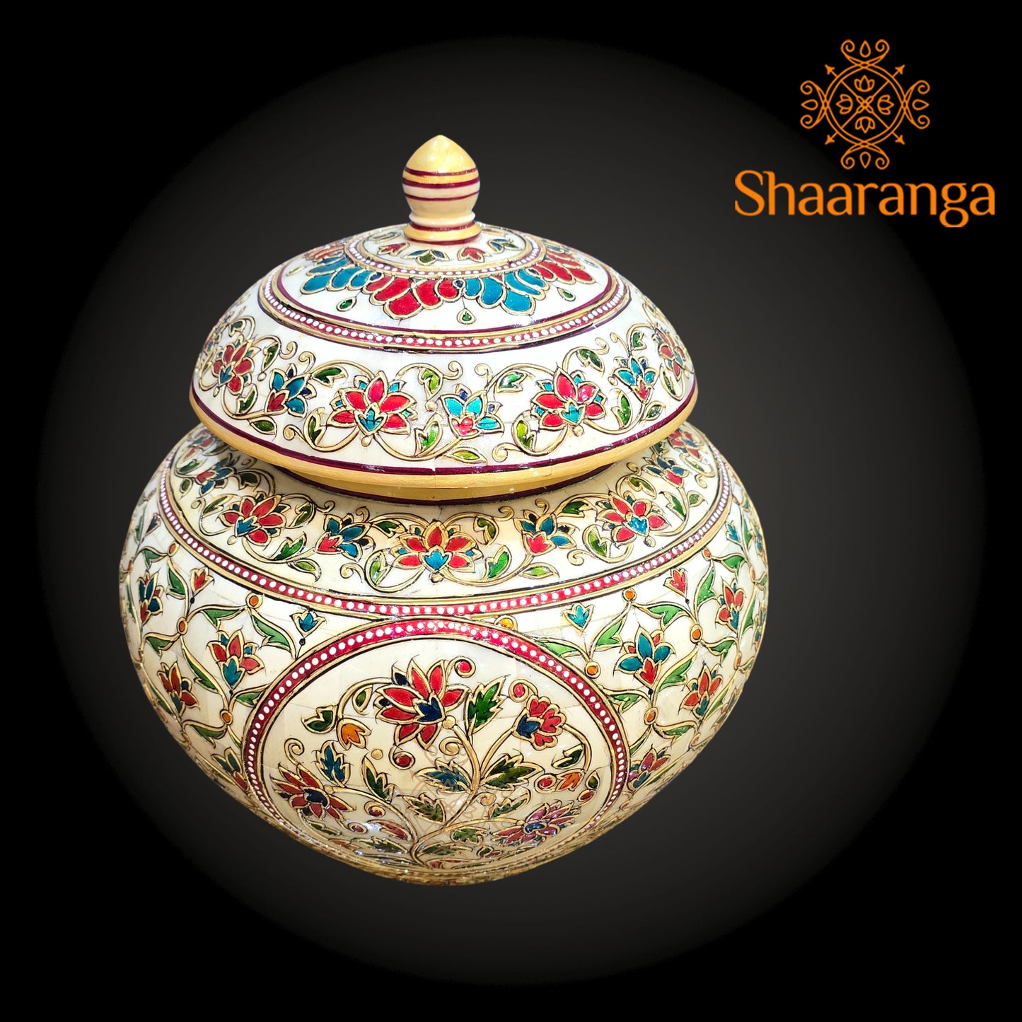 12 Inches Bone Decorative Pot with Embossed Meena painting work