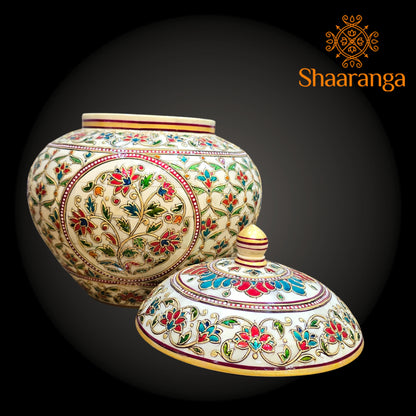 12 Inches Bone Decorative Pot with Embossed Meena painting work