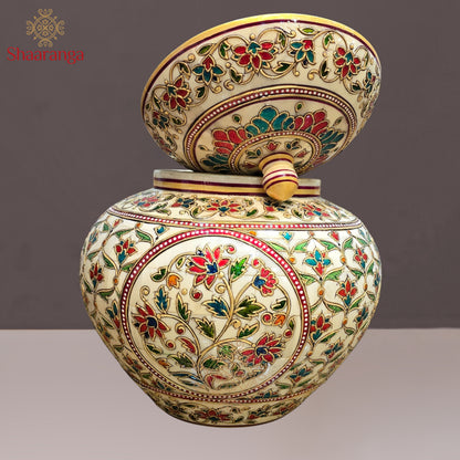 12 Inches Bone Decorative Pot with Embossed Meena painting work
