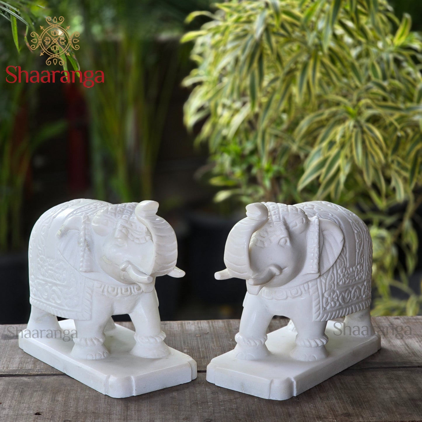 10.5 Inches Marble  Elephant set, trunk up Idol - 2 Pcs Set