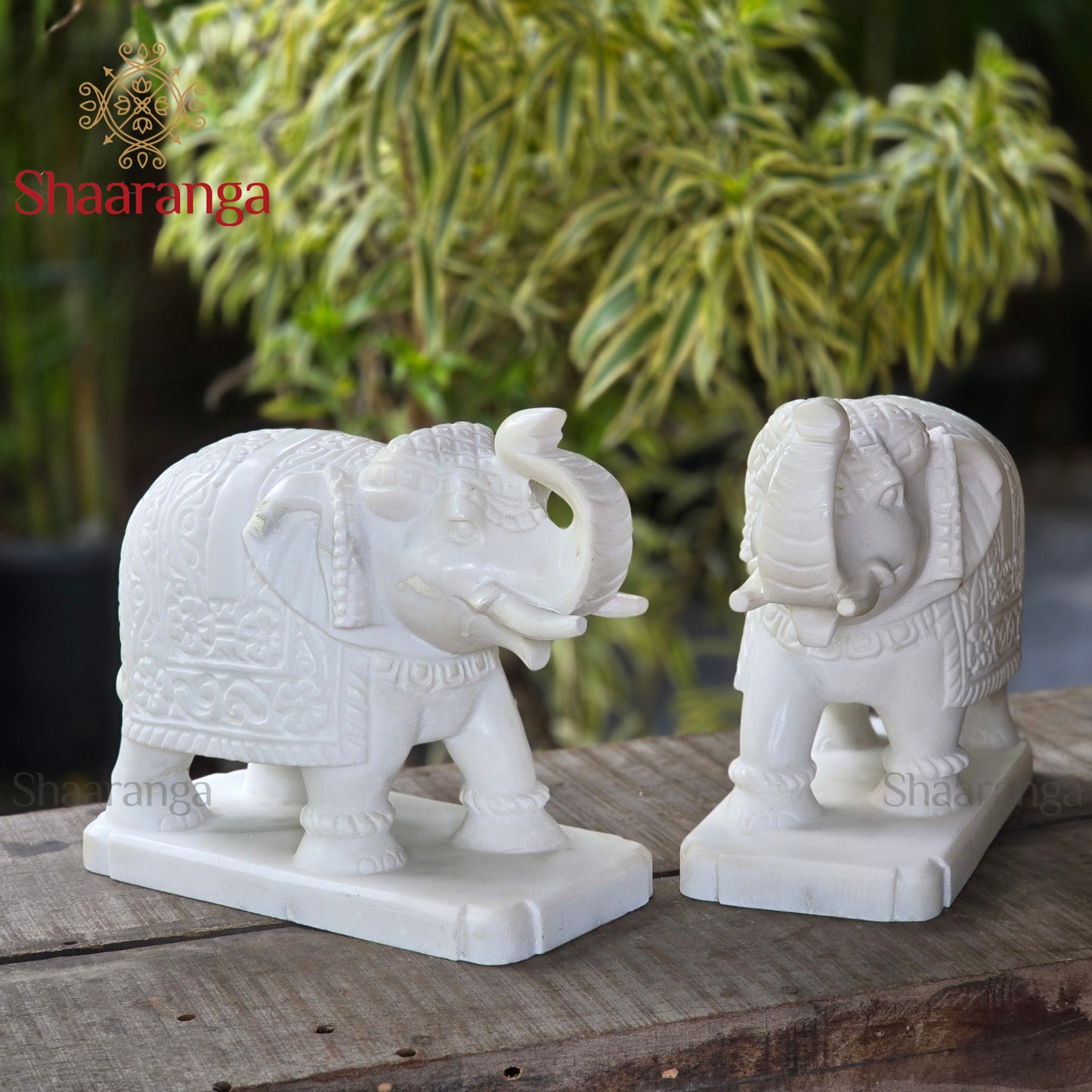 10.5 Inches Marble  Elephant set, trunk up Idol - 2 Pcs Set