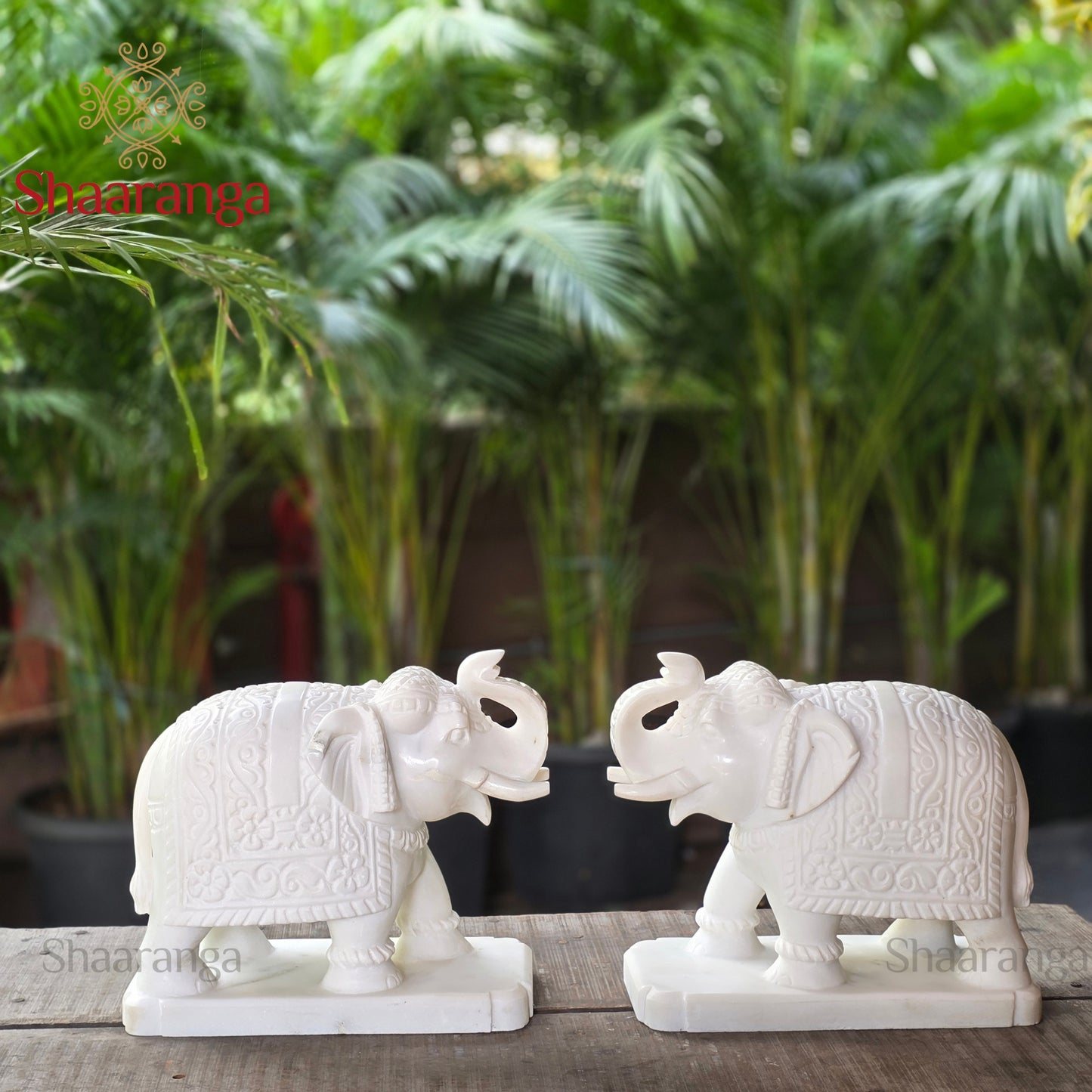 10.5 Inches Marble  Elephant set, trunk up Idol - 2 Pcs Set