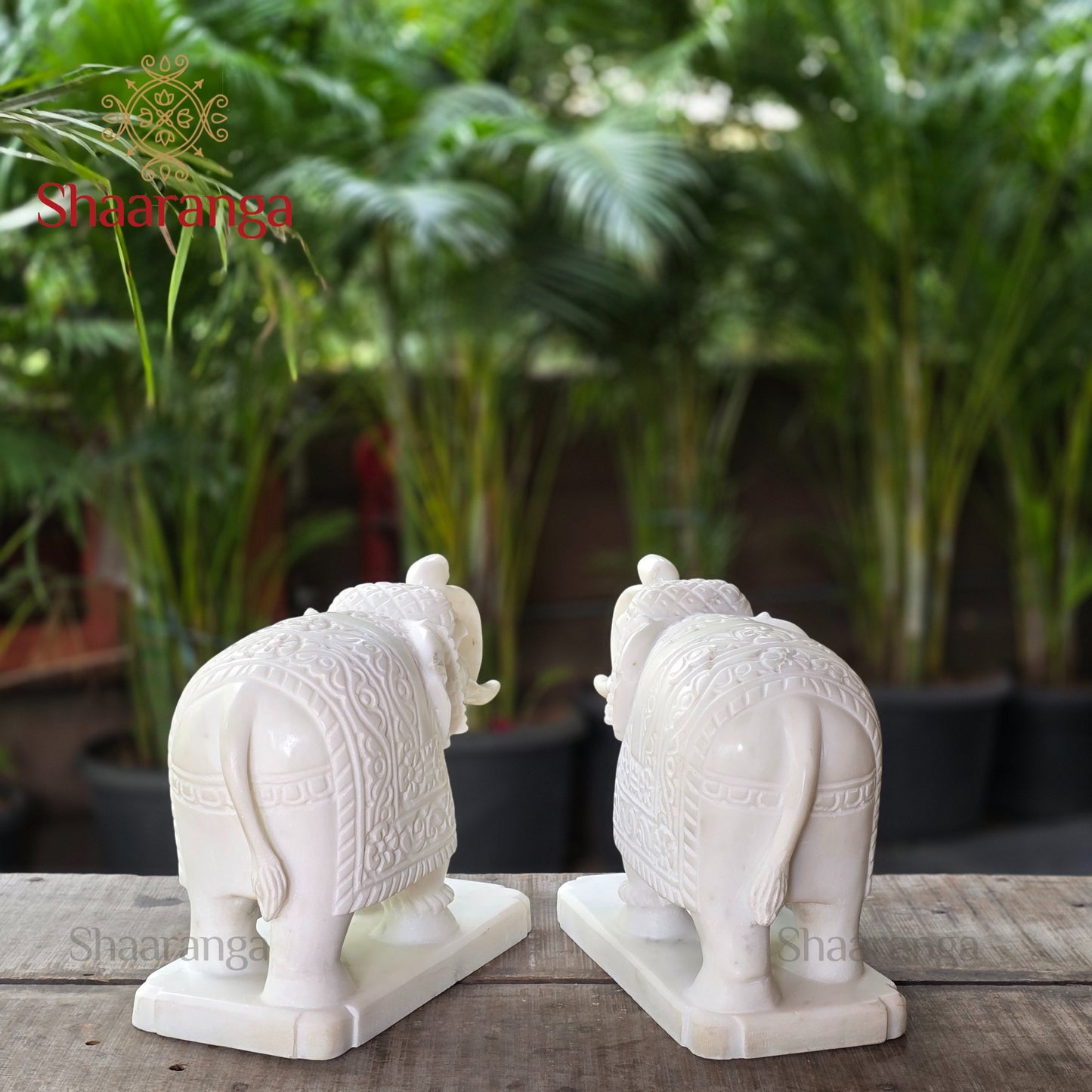 10.5 Inches Marble  Elephant set, trunk up Idol - 2 Pcs Set