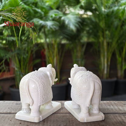 10.5 Inches Marble  Elephant set, trunk up Idol - 2 Pcs Set