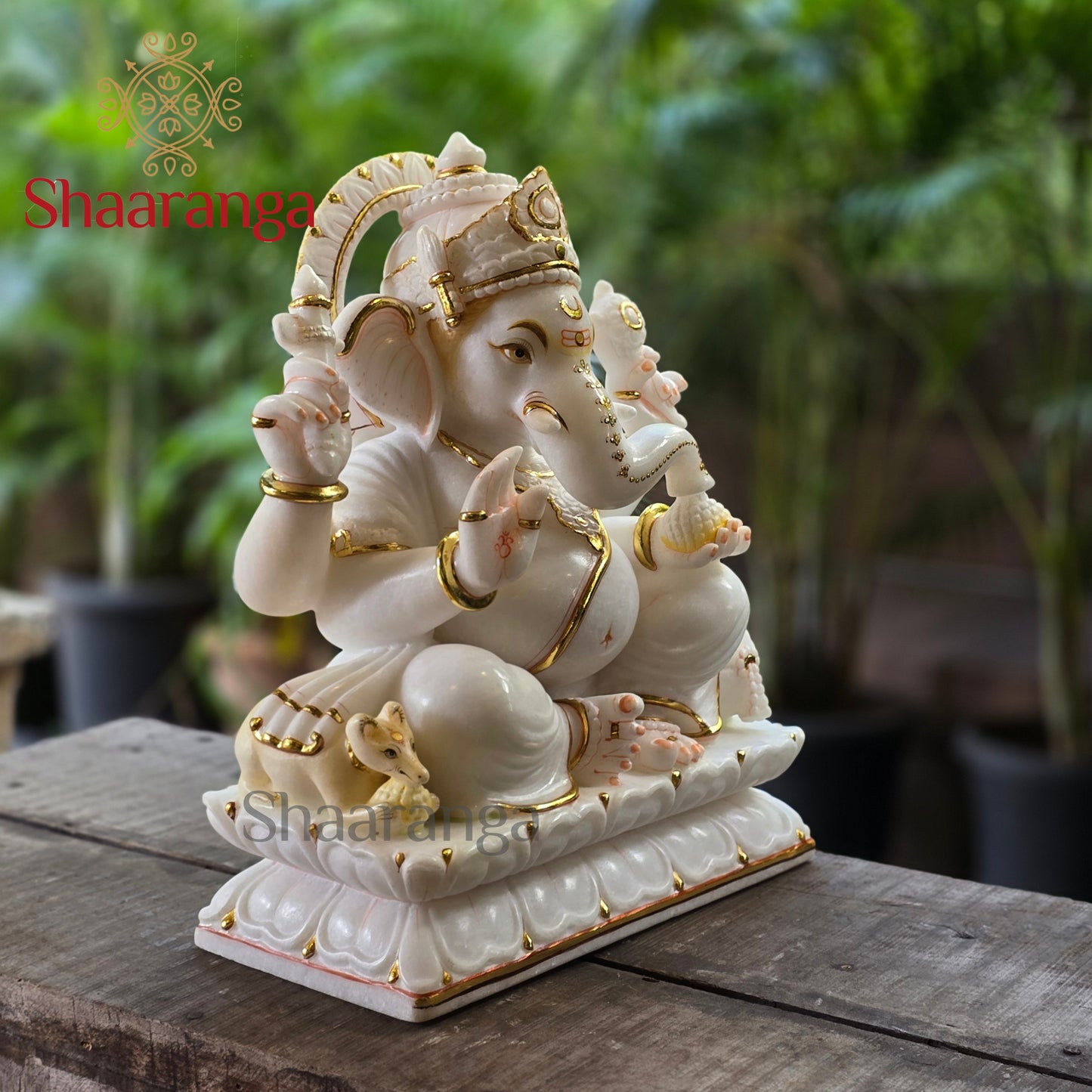 19 Inches Marble Chaturbhuja Ganesha.