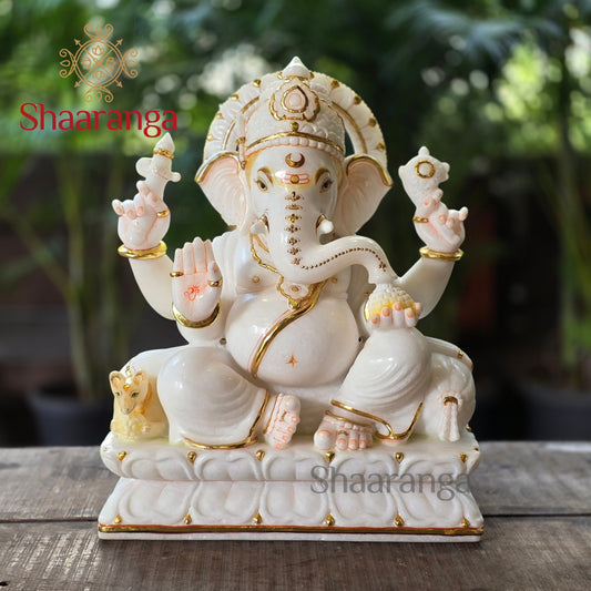 19 Inches Marble Chaturbhuja Ganesha.