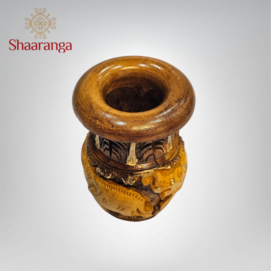5.5 Inches Wooden Pen Stand with Shikar Design