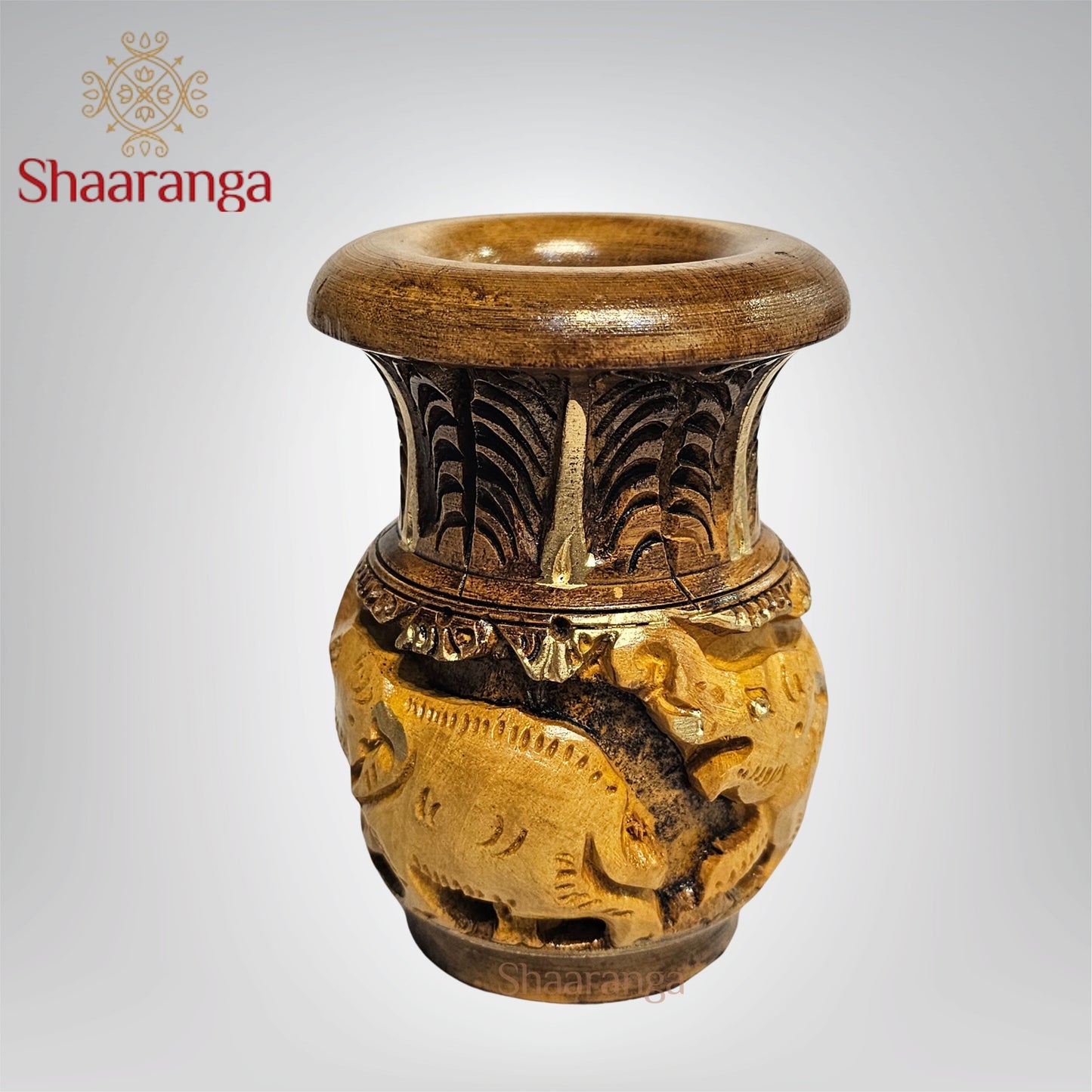 5.5 Inches Wooden Pen Stand with Shikar Design