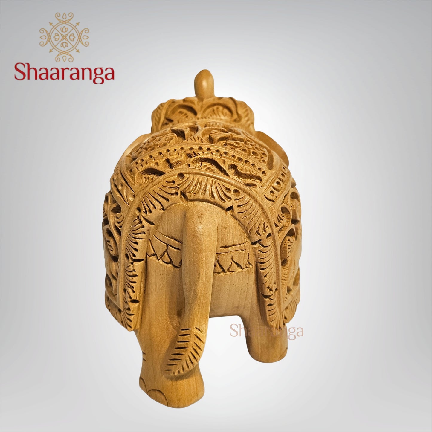 4.5 Inches Wooden Elephant with Shikar Carving – A Compact Expression of Tribal Art