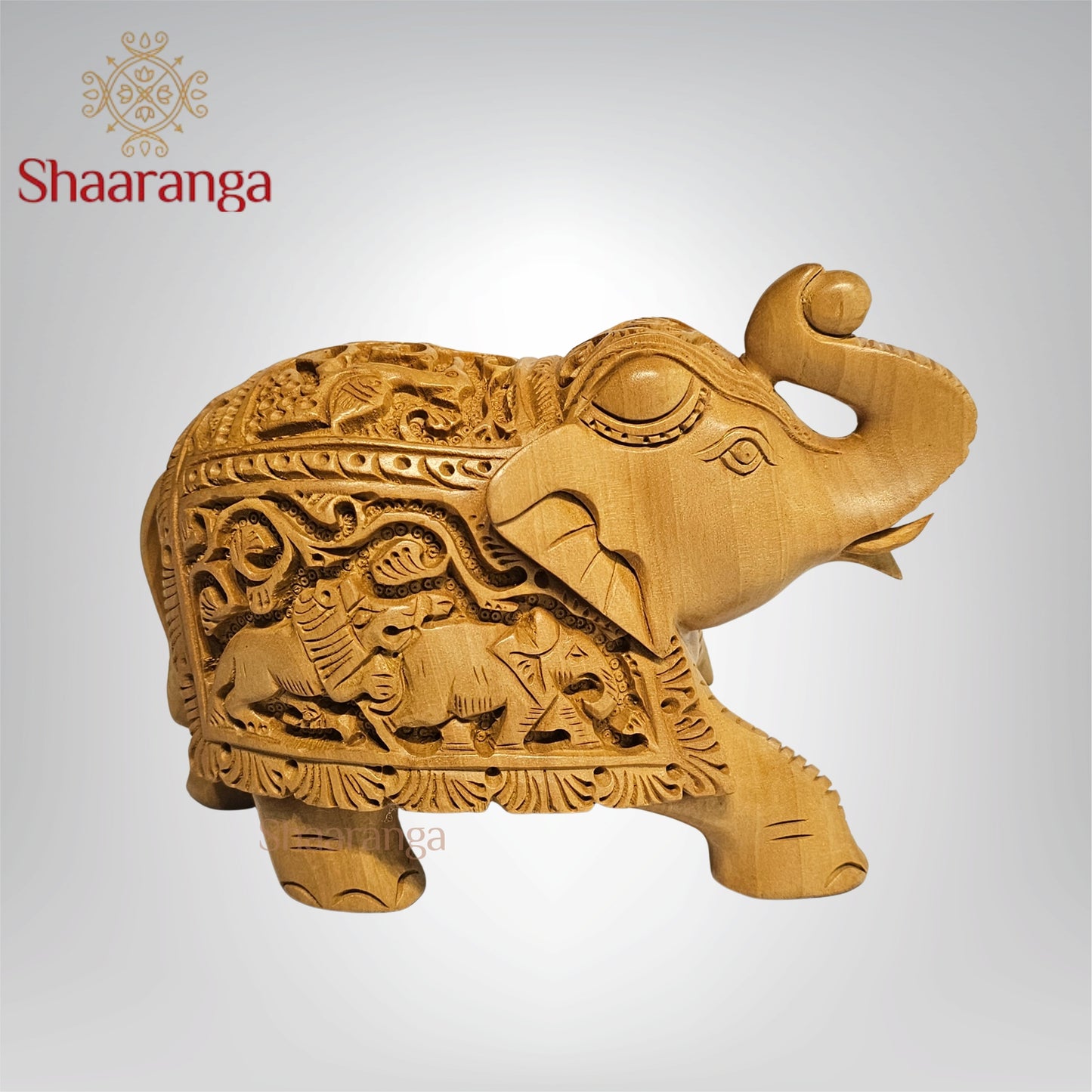 4.5 Inches Wooden Elephant with Shikar Carving – A Compact Expression of Tribal Art