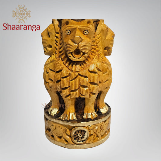 5 Inches Wooden Ashoka Pillar Design Pen Stand