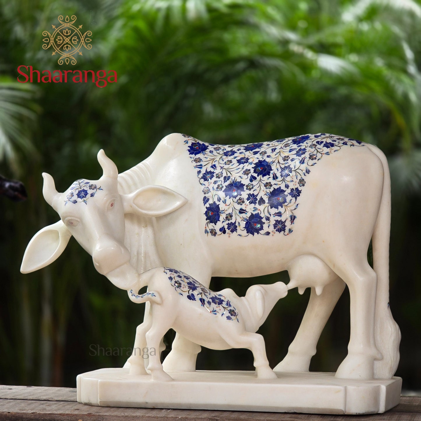 18 Inches Marble Cow & Calf with special inlay work
