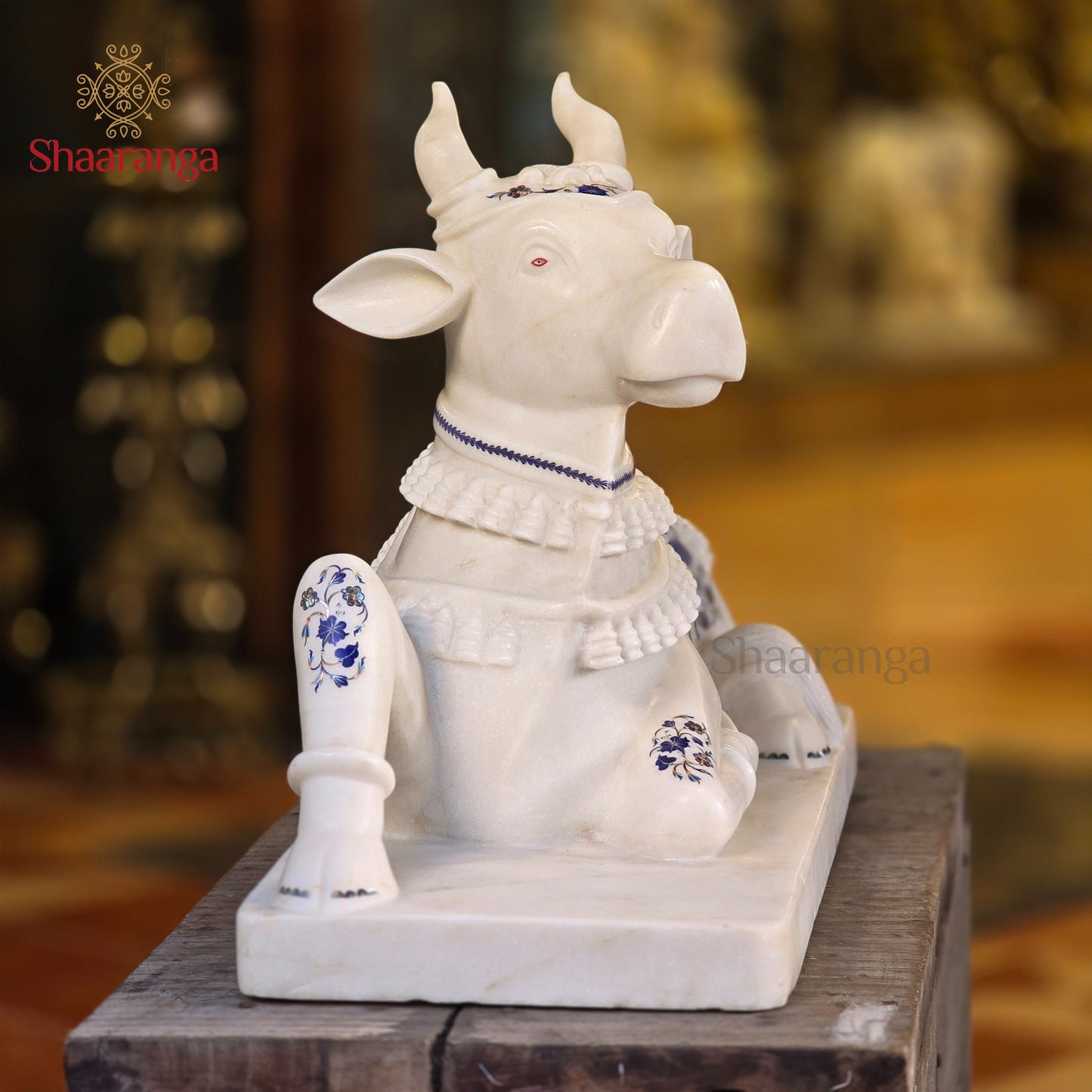 18 Inches Marble Nandi Statue with special inlay work