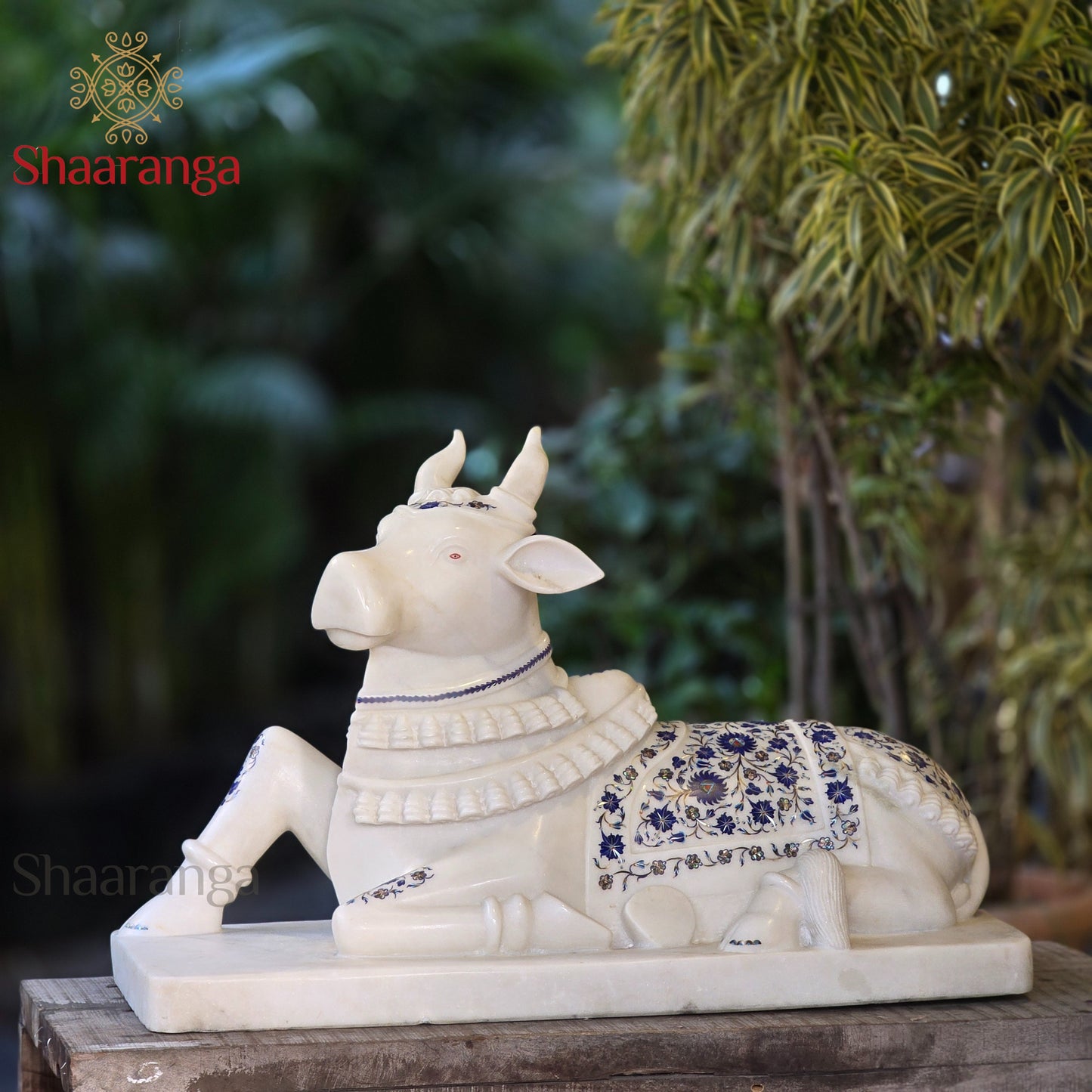18 Inches Marble Nandi Statue with special inlay work