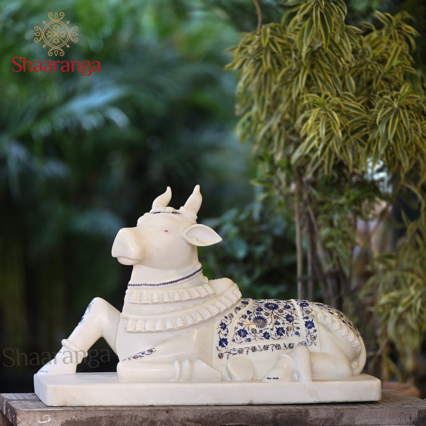 18 Inches Marble Nandi Statue with special inlay work