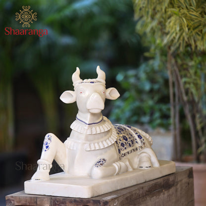 18 Inches Marble Nandi Statue with special inlay work