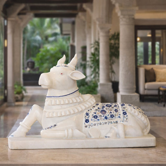 18 Inches Marble Nandi Statue with special inlay work