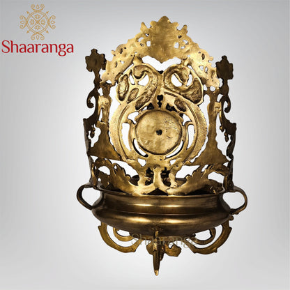 19 Inches Bronze Krishna Urli with intricate peacock and lotus design