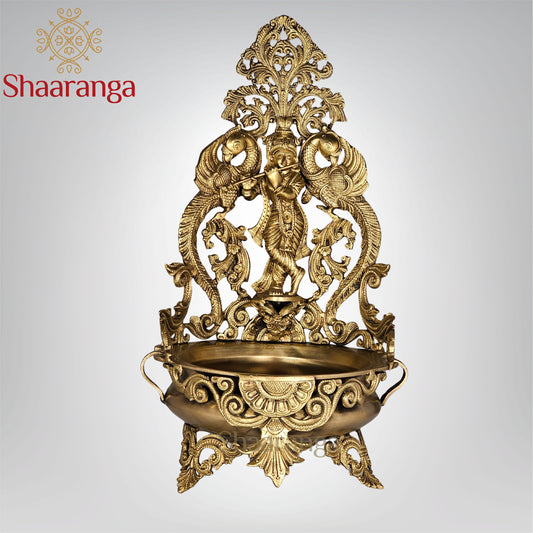 20.5 Inches Bronze Krishna Urli