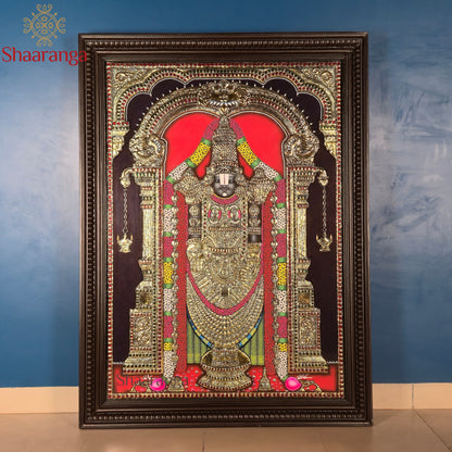42x31 Lord Venkateshwara Swamy – Majestic Tanjore Painting with 22k Gold Work