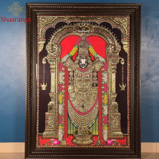 42x31 Lord Venkateshwara Swamy – Majestic Tanjore Painting with 22k Gold Work