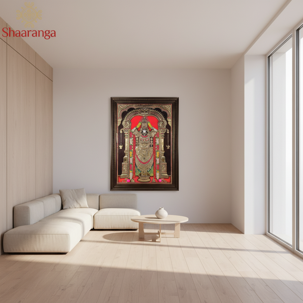 42x31 Lord Venkateshwara Swamy – Majestic Tanjore Painting with 22k Gold Work