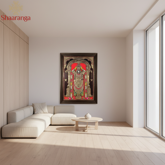 42x31 Lord Venkateshwara Swamy – Majestic Tanjore Painting with 22k Gold Work